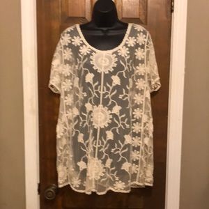CATO WOMAN Plus size 18/20W cream/ivory colored Lace SHEER top.